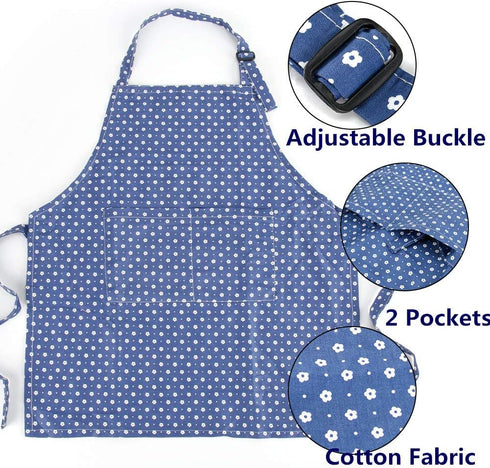Set, 2 Kids Apron and Chef Hat Adjustable Cotton Child Aprons with Pockets Cute Girls Boys Kitchen Bib Aprons