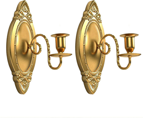 Gold Candle Sconces Set of Two, Brass Color Victorian Royal Wall Sconce,