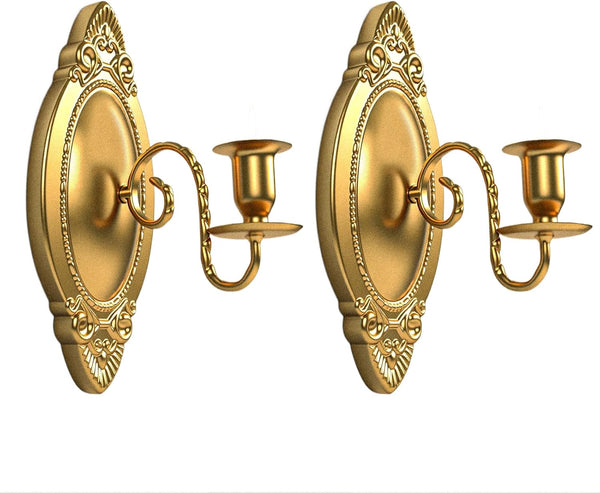Gold Candle Sconces Set of Two, Brass Color Victorian Royal Wall Sconce,