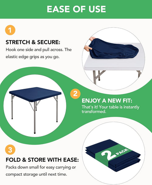 2 Pack 34x34 Inch, KeyWave Fitted Card Table Covers - Spandex Outdoor Water-Resistant Square Tablecloth with Elastic
