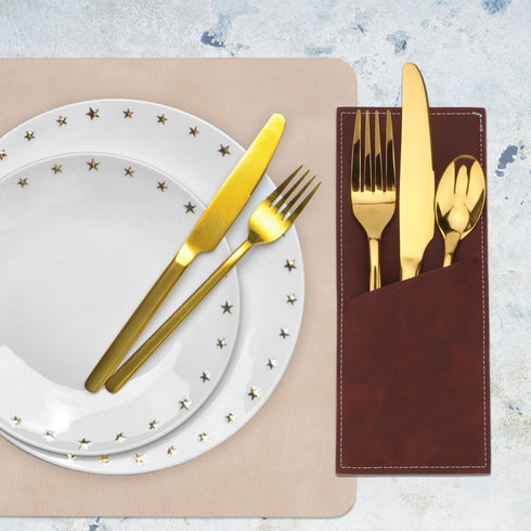 Leather Cutlery Sleeve Utensil Holders, 2 Pcs (Red brown/Wine red) for Knife and Fork Silverware, Mother's Day Decor