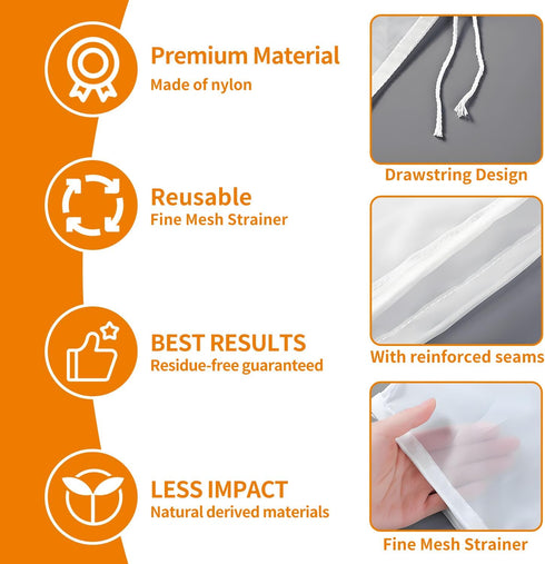Guokoo 6PCS 200-Mesh 12 8 Inches Cheese Cloth Bag for Straining, x Nylon Nut Milk Bag, Reusable Food Grade Juicing Bags