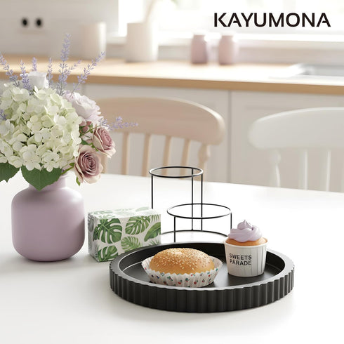 KAYUMONA 11" Counter Modern Decorative Tray for Coffee Table, Wooden Black Round Small Decor Tray for Candle, Perfume