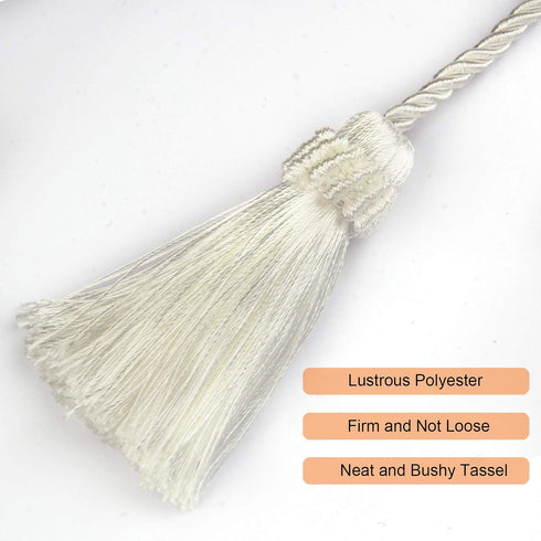 Fenghuangwu Handmade Decorative Curtain Tiebacks with Tassel (White, 4P)