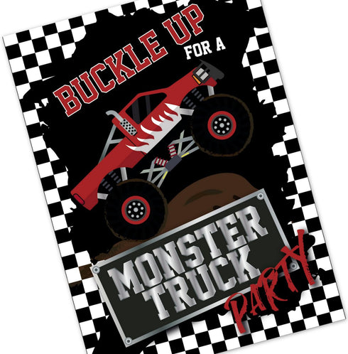 Monster Truck Birthday Party Invitations for Boys, 20 Count with Envelopes, Kids Truck Rally Invites