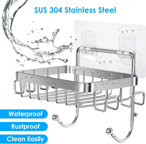 SUS304 6 Drilling-Silver-1 Pack ODesign Soap Dish Holder Stainless Steel with Hooks Loofah Bath Sponge Towel Razor