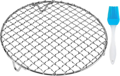 Round Cooling Rack Stainless Steel - Cross Wire Barbecue Grill Net with 3 Legs for Cooking, Baking, Steaming (13 inches)