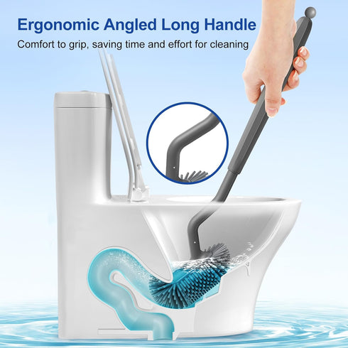 HAMITOR Toilet Bowl Brush Holder Set, Deep Cleaning Silicone Scrubber for Bathroom - Gray