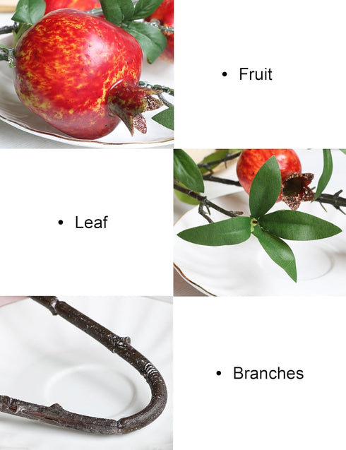 Forlaoers 4pcs 31" Tall Red Berries Pomegranate Faux Plants Stem Fake Tree Branches with Fruits Leaves Artificial