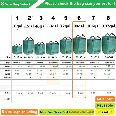 2-Pack 80 (D26,H33 inch) 4 Professional Gallon Big Lawn Garden Bags Yard Waste Bags with Gardening Gloves for Leaf