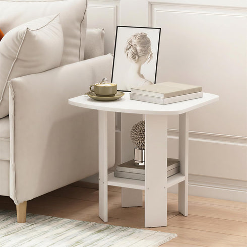 2-Tier Furinno Simple Design Side Table, Square Modern End Table, Open Shelves Night Stand, Bedside Table, Rounded