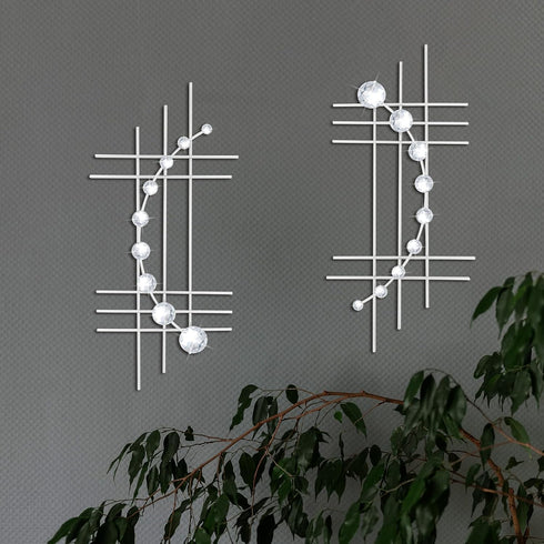 ZEXUIRU 2 Set Bling Metal Wall Art, Jeweled Crystal Hang Wall Decor, Rhinestone Diamond Iron Abstract Sculpture