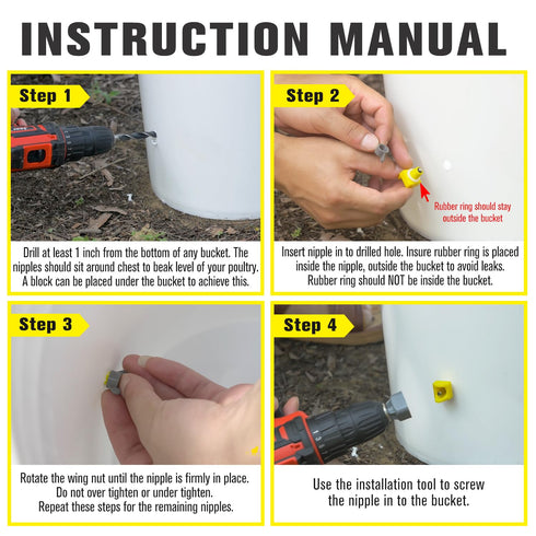 Pack 12, Chicken Waterer Nipples, Horizontal Side Mount, Anti-Leak Automatic Water System for Poultry, Suitable