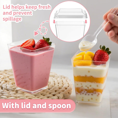 5 oz LRCXL Plastic Dessert Cups with Lids and Spoons, Clear Yogurt Parfait Appetizer Cup with Lids for Party, Mini