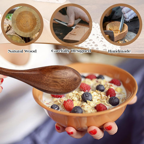 6Pcs Small Wooden Spoons, 5.5 Inches Honey Spoons, Little Wooden Utensils Set for Cooking Soup Tea