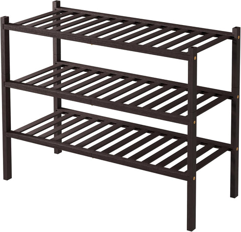ROMGUAR CRAFT 3 Closet 27"x11"x20" Tier Bamboo Shoe Rack for Free Standing Wood Shoe Shelf for Entryway Small Space