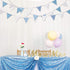 32Ft Cotton Bunting Banner, Blue White Plaid Dot Fabric Triangle Flags for Birthday Wedding Baby Shower Engagement Tea