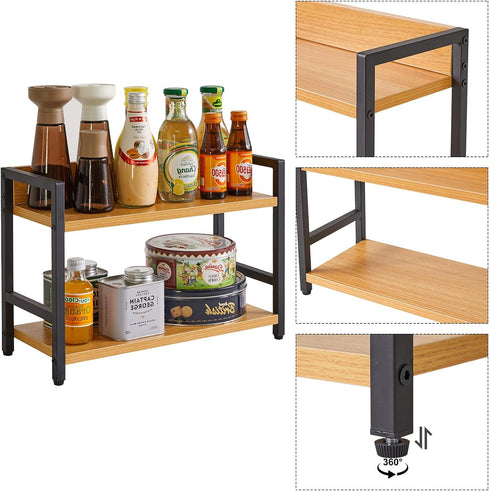 IBUYKE 2-Tier Industrial Spice Rack, Desktop Storage Organizer for Kitchen, Office, Living Room, Nature, UTLJ002N