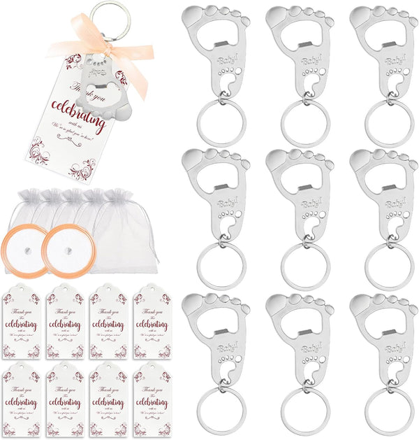 48 Pieces Keychain baby shower favors Bottle Opener Gift Tag Baby Foot