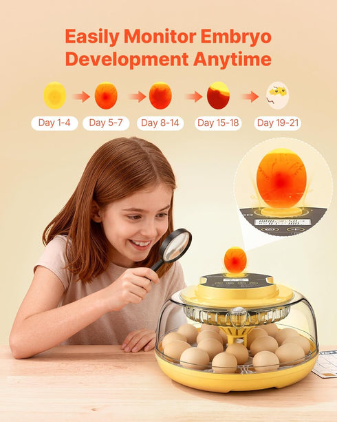 18 360 VEVOR Egg Incubator, Automatic Egg Turner with LED Candler, Temperature & Humidity Control, View Clear Window