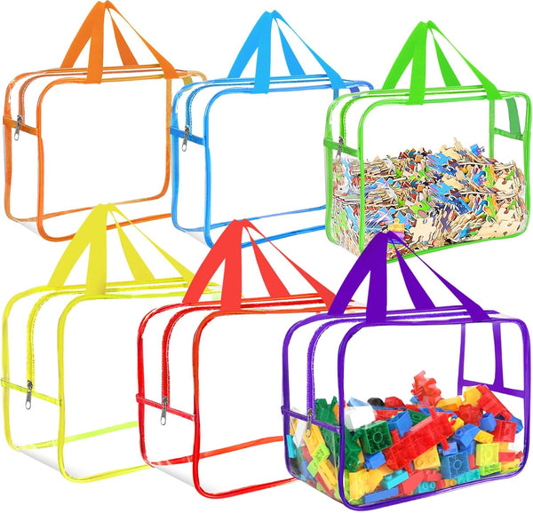 OPELETNNT 6 Colors Large Toy Storage Bags with Labels, Reusable Clear PVC Board