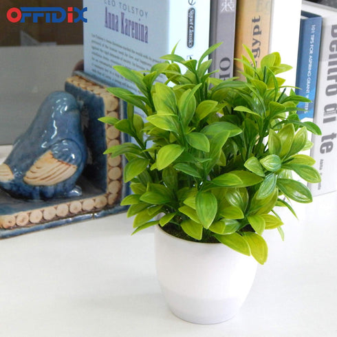 OFFIDIX Mini Plastic Artificial Eucalyptus Leaves, Faux Plant with Pots for Home and Office Decor