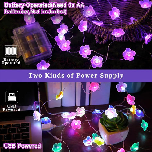 16 13 40 Day(1 Mudder Colors Cherry Blossom Decor Flower String Lights, Fairy Pink Light String with Timer ft LEDs USB
