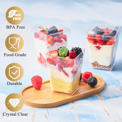 50 Pack 5 oz TOFLEN Plastic Dessert Cups with Lids for Party, Mini Dessert Cups with Spoons Dessert Shooter Cups