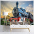 Sunset 71X60 Inches DYNH Steam Train Tapestry, Old Engine Train on Railroad Track Tapestries,Natural Scenery Sunrise