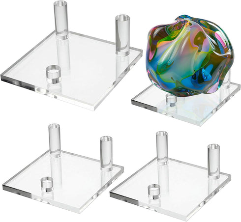 Hipiwe Clear Acrylic Display Stand - Set of 4 Three-Peg Easel Stands for Fossil, Coral, Geodes, and Collectibles