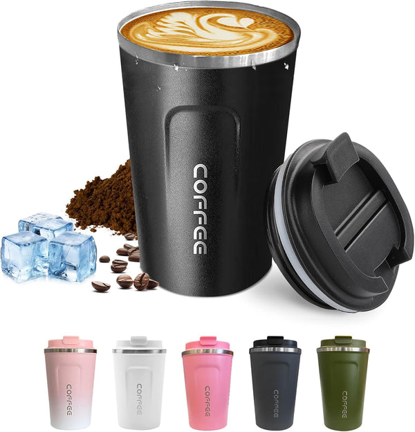 SPLMIFA Travel coffee mugs leak-proof, reusable coffee cups with lids, stainless steel