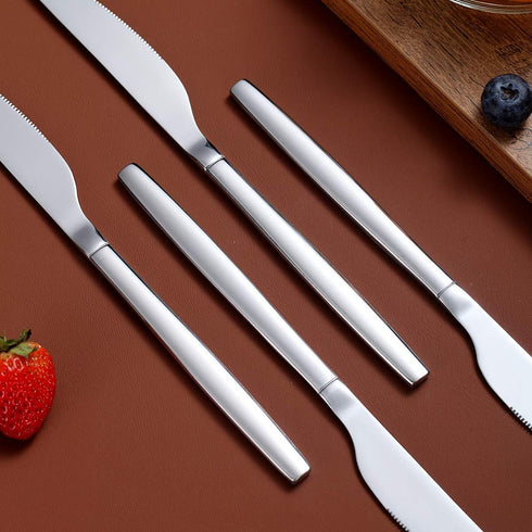 Berglander Dinner Knives Set of 6 - Stainless Steel Shiny Modern Butter Knife Table Knives, Dishwasher Safe