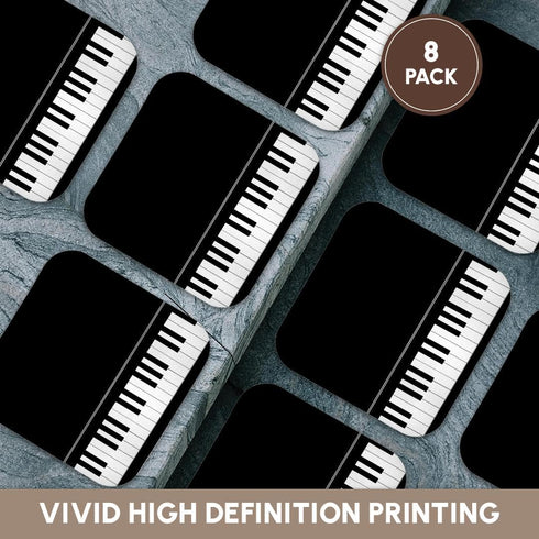3dRose Black Piano Edge - Baby Grand Keyboard Music Design for Pianist Gifts - Soft Coasters, Set of 8