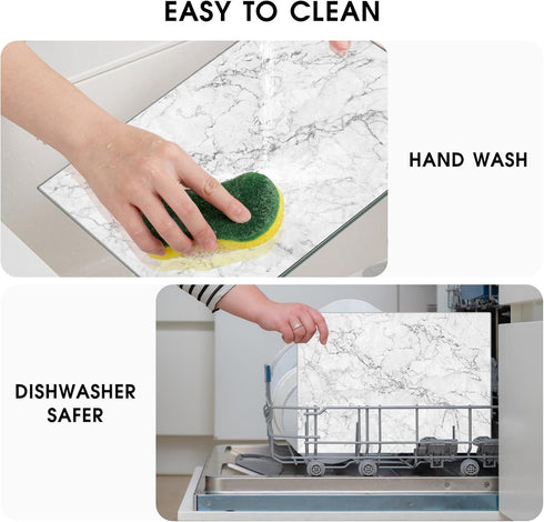 Tempered Glass Cutting Board, 10"x14" for Kitchen, Dishwasher Safe with Rubber Feet, Scratch, Heat, Shatterproof, Marble