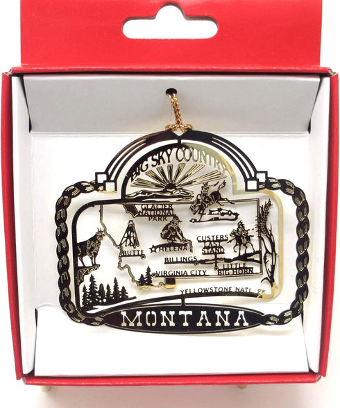 Montana Big Sky Country Brass State Christmas Ornament, Yellowstone, Billings, Glacier National Park + More