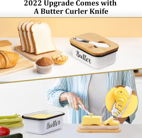 LANDNEOO Butter Dish with Lid and Butter Curler Knife - Unbreakable Stainless Steel Keeper Container with Double