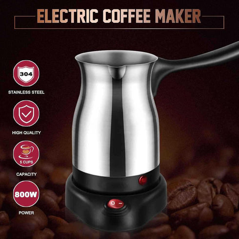 Electric Turkish Coffee Maker Machine, 600ML Stainless Steel Pot with Anti-Scald Handle, Heating Tea Maker Kettle