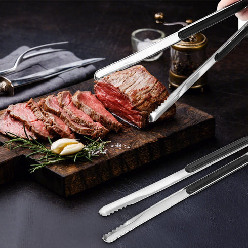 4 Pack Premium Stainless Steel Kitchen Tongs: 12 Inch Heat Resistant Serving Tongs with Non-Slip Grip
