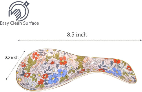 Ceramic Spoon Rest for Stove Top, Large Floral Spoon Holder for Kitchen Counter, Modern Farmhouse Decor
