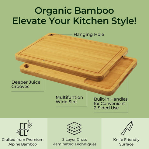 Set 3 Keechee Wood Cutting Board for Kitchen - Reversible Bamboo Cutting Boards Gift of with Juice Groove, Wooden