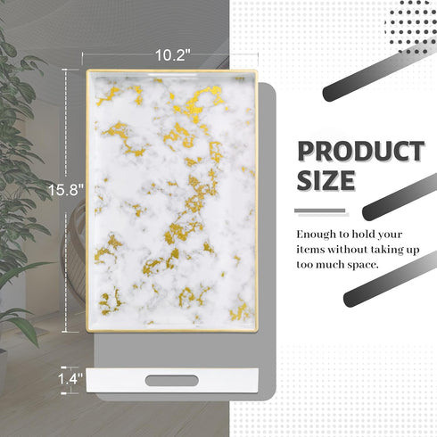 15.8" 10.2" 1.4" MAONAME White Decorative Tray with Handles, Plastic Serving Tray for Coffee Table, Marbling