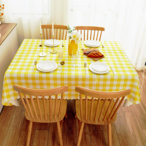 MANGATA CASA Yellow Gingham Tablecloth for Rectangle Tables, Waterproof Kitchen & Table Linens, Light Yellow 60x102in