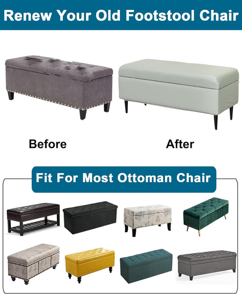 CRFATOP Waterproof PU Ottoman Stool Cover Stretch Folding Storage Footstool Bench Slipcovers Upholstered Foot Chest