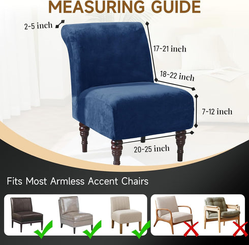 XIAROGEE Armless Armless 1) Velvet Accent Chair Cover, Soft Stretch Accent Chair Slipcovers Without Arms Removable