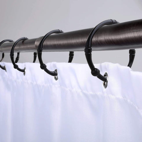 Shower Curtain Hooks - Rustproof Decorative Metal Round Rings for Bathroom Shower Rod, 12 Pack (Black)