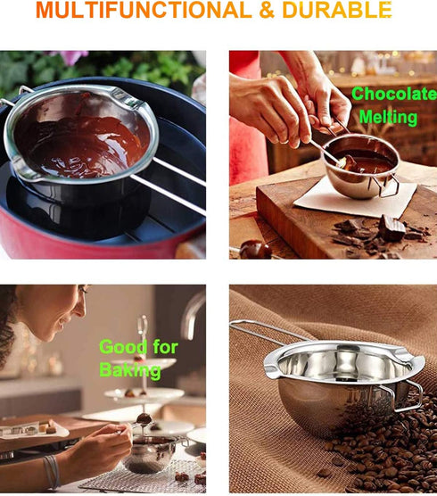 Stainless Steel Double Boiler Pot, 18/8 Steel, for Melting Chocolate, Candy & Candle Making, 2 Cup Capacity