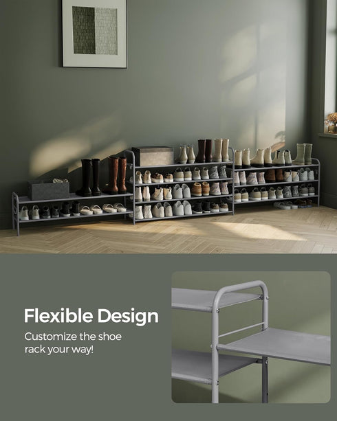 3-Tier 4 18 Closet, SONGMICS Shoe Rack, Shoe Organizer, Fabric Shoe Shelf Storage with Hooks, Holds up to Pairs