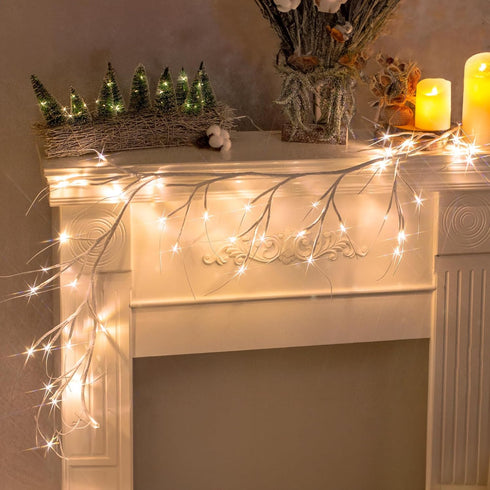 Vanthylit Lighted Christmas Garland, 6 FT White Birch with 48 LED Warm White Lights for Decoration