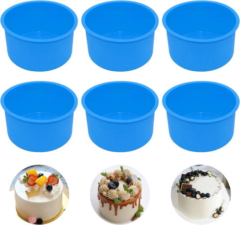 Silicone Mini Round Cake Molds, 4 Inch, Blue, Reusable, Non-Stick, Safe for Microwave, Oven, Freezer