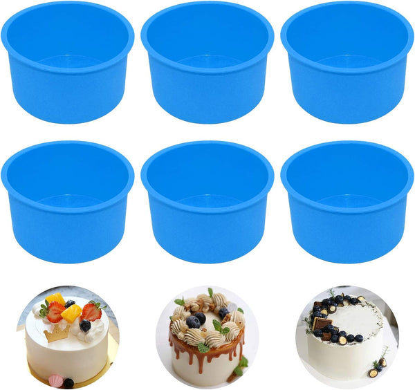Silicone Mini Round Cake Molds, 4 Inch, Blue, Reusable, Non-Stick, Safe for Microwave, Oven, Freezer